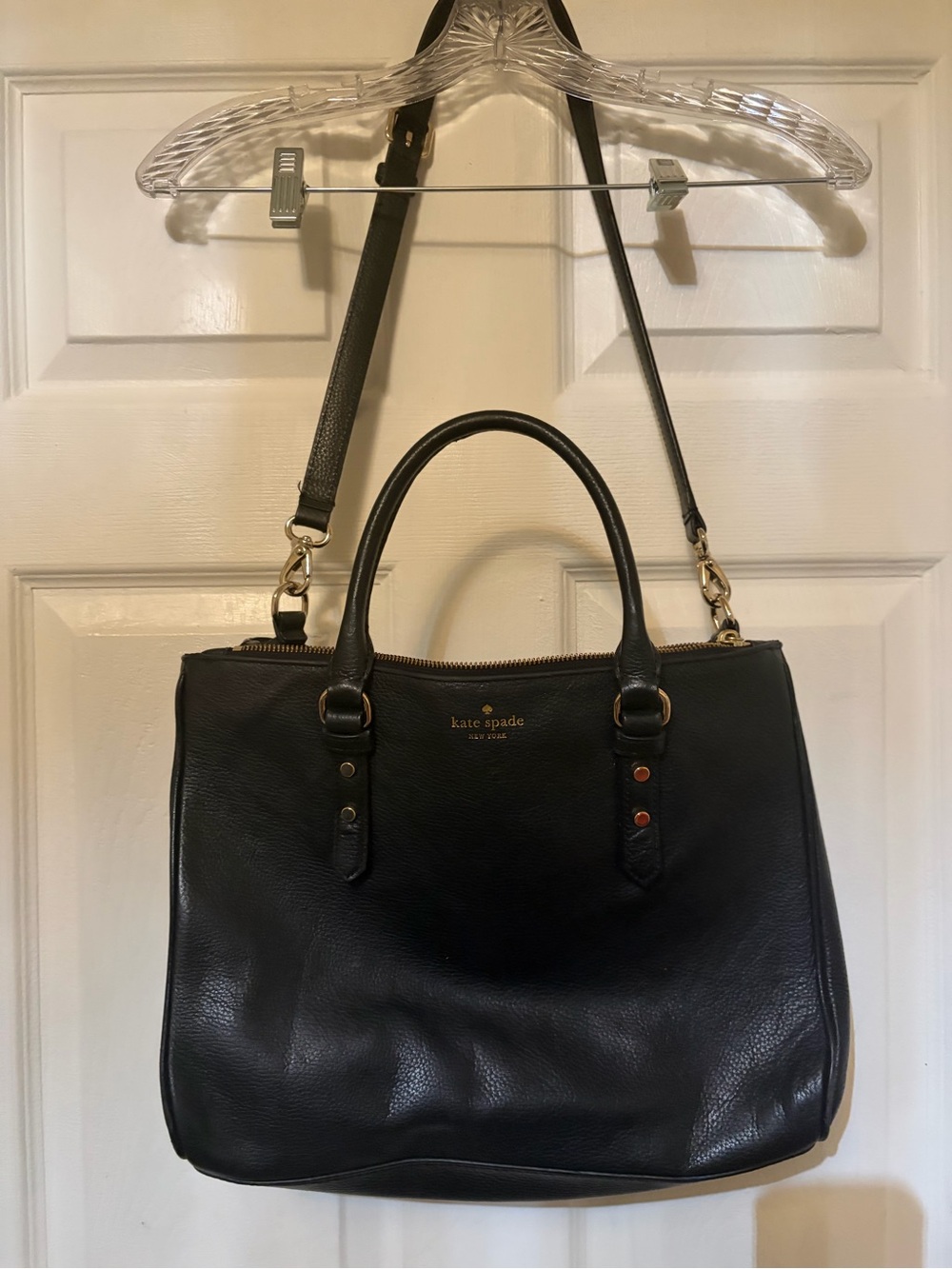 kate spade Black Leather Satchel with Detachable Shoulder Strap